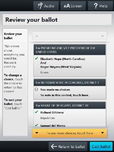 Review and cast ballot screen